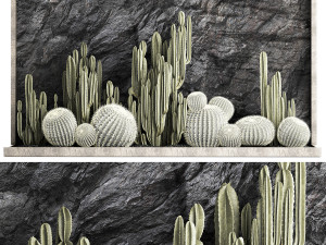 Beautiful cacti and a wall of black rock and pebbles 1279 3D Model