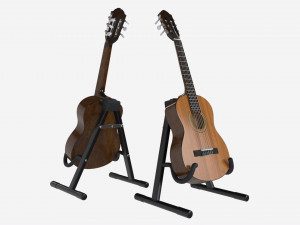 Classic acoustic guitar with stand 3D Model