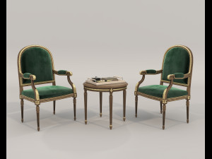Classic Coffee Table and Chairs 11 3D Model