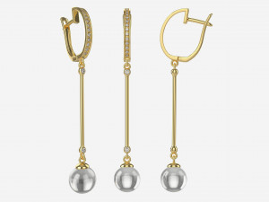 Earrings Diamond Gold Jewelry 01 3D Model