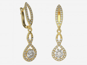 Earrings Diamond Gold Jewelry 02 3D Model