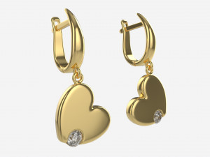 Earrings Heart Shape Diamond Gold Jewelry 03 3D Model