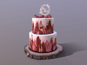 Elegant Mr and Mrs Berry Wedding Cake 3D Model