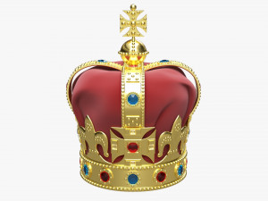 Gold Crown With Gems And Velvet 01 3D Model