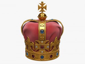 Gold Crown With Gems And Velvet 02 3D Model