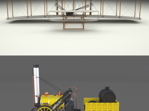 rocket locomotive and wright flyer pack 3D Model