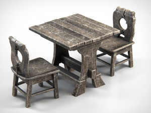 Wooden Table With Chairs 3D Model