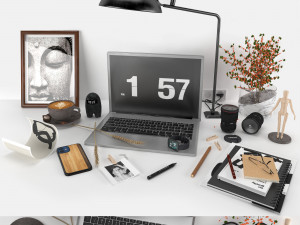 Workplace decorative set - home office 3D Model